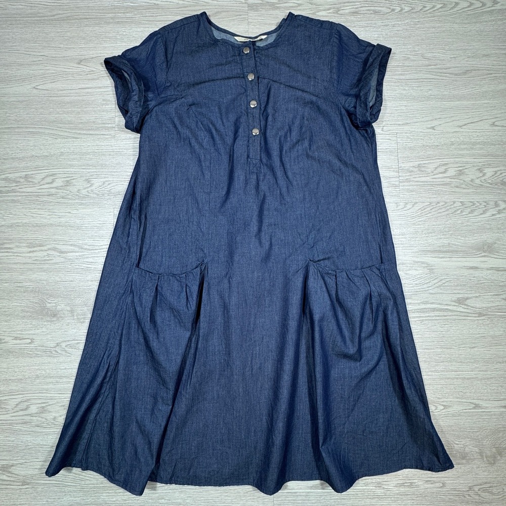 Zapelle Women's Denim Dress Blue XL 16 Short Sleeve Cotton Shift with Pockets